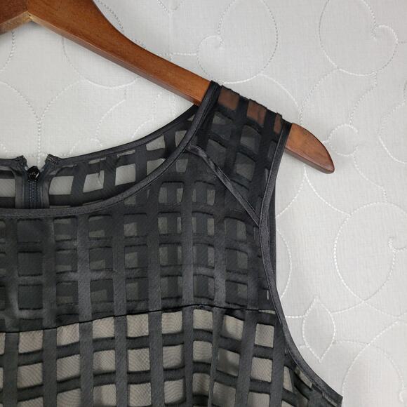 Calvin Klein Womens Dress 12 Black Checkered Sheer Sheath Sleeveless Pleated - Picture 9 of 12